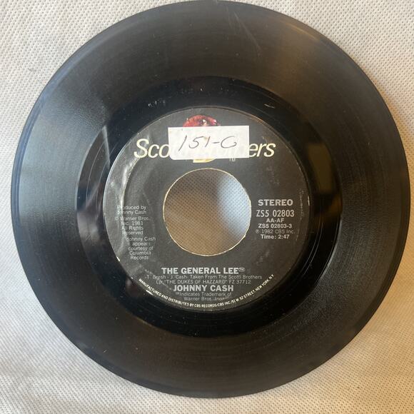 JOHNNY CASH THE GENERAL LEE ultrasonic clean 7” VINYL 1982 DUKES OF HAZZARD VG+! - Picture 2 of 5